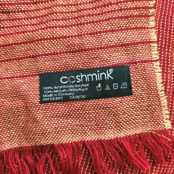 FRAAS Cashmink Woven Scarf Red Metallic Shawl Wrap OS 78"×11.5" Germany - Picture 6 of 9